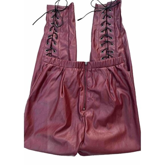 Line & Dot Women's Red Vegan Leather Juniper Lace up Corset Leggings Size S - Picture 4 of 15